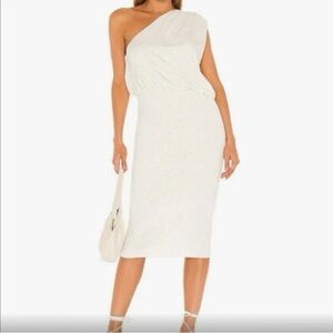 LNA Revolve Ivory Asymmetrical One-Shoulder Sheath Dress Comfy sz Large